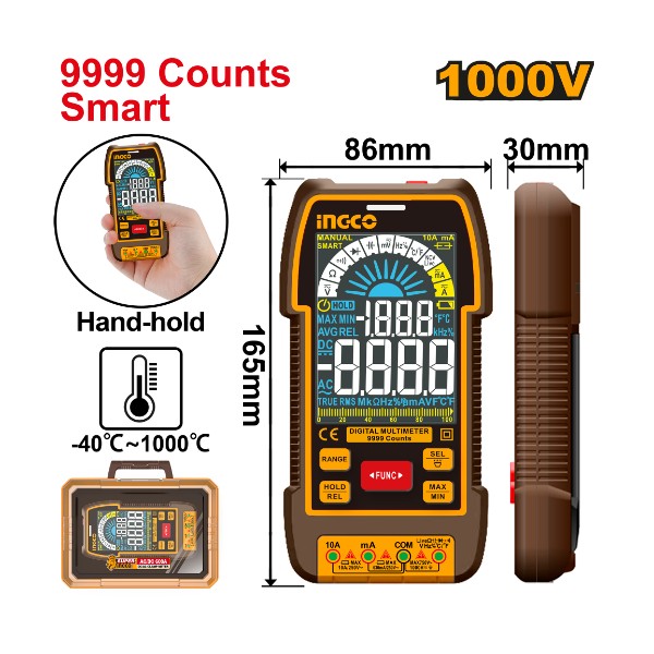 Digital multimeter 1000V 9999 Counts - P10C20 | DM110004 Ingco - Ghana