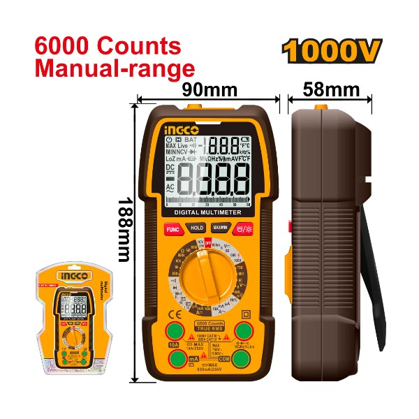 Digital multimeter 1000V 6000 counts - P10C20 | DM310002 Ingco - Ghana
