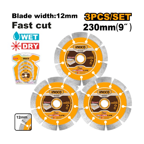 3 Pcs dry diamond disc set 9"x12mm - P1C5 | DMD012308 Ingco - Ghana