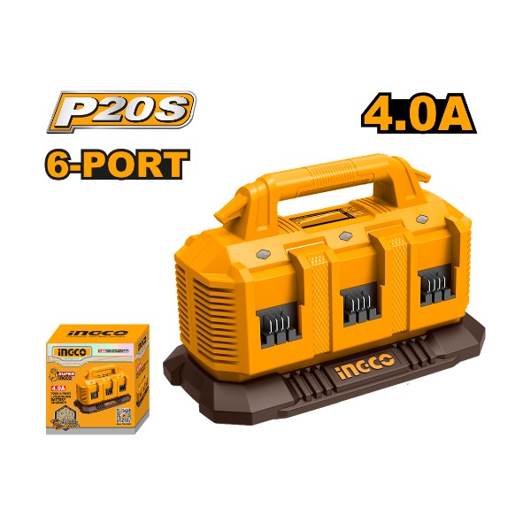 P20S 6-port Lithium- Ion battery charger 20V 4A - C6 | FCLI2064 Ingco - Ghana