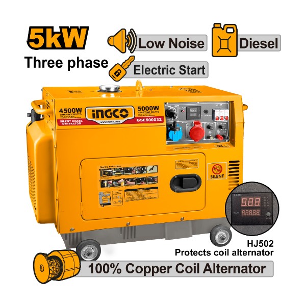 Silent diesel generator 5kW 3 phase New - C1 | GSE500032 Ingco - Ghana