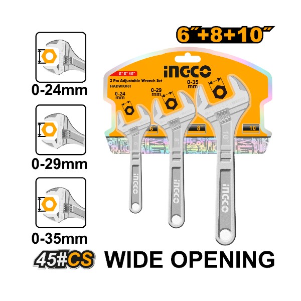 Adjustable Wrench Set HADWK031 Ingco - Ghana