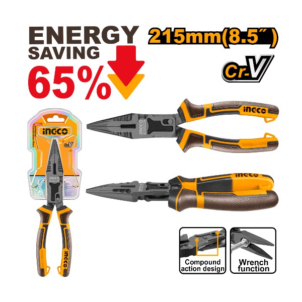 Compound action long nose pliers 8.5" | HCLNP58200 Ingco - Ghana