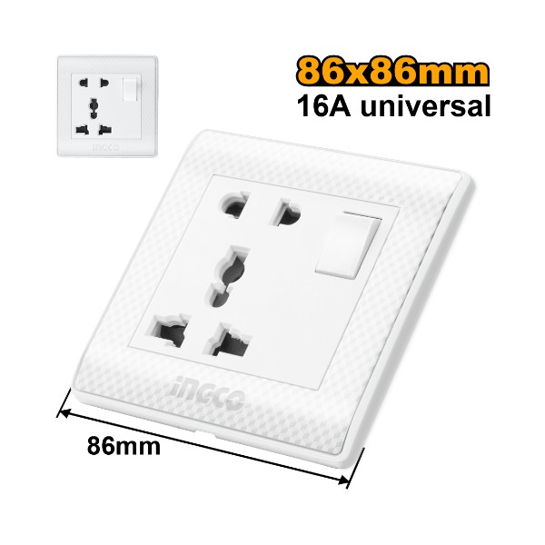 Universal socket with switch 1 Gang 16A - C120 | HESST1116A Ingco - Ghana