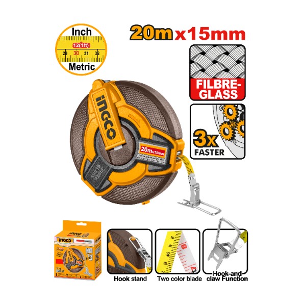 Fibreglass measuring tape 20m - P6C24 | HFMT1820 Ingco - Ghana
