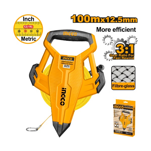 Fibreglass measuring tape 100mx12.5mm | HFMT83100 Ingco - Ghana