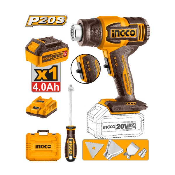 Cordless heat gun 20V
+ 4Ah battery - C5 | HGLI20065 Ingco - Ghana