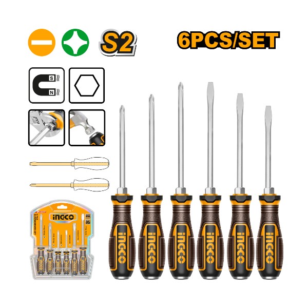 6 Pcs go-through screwdriver set S2 - P5C10 | HGTST0608 Ingco - Ghana