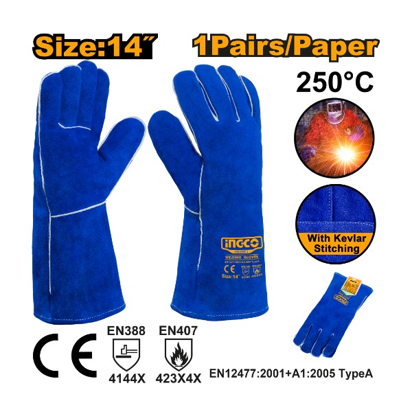 Welding gloves Blue 14" - P1C48 | HGVW03 Ingco - Ghana