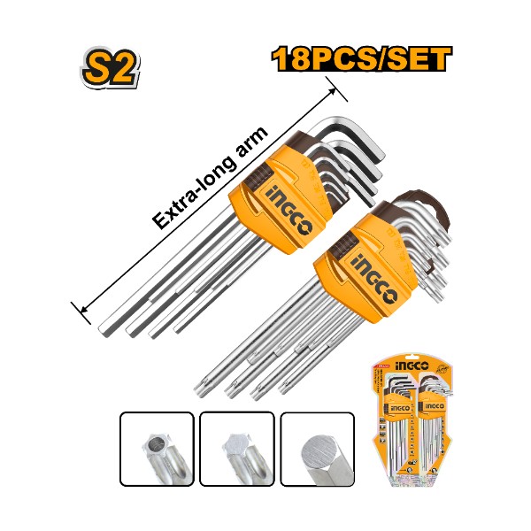 18 Pcs Hex Key And Torx Key Set HHKSET0181 Ingco - Ghana