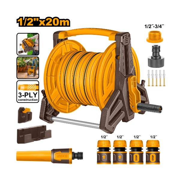 Hose reel + accessories set 1/2"x20m - P1C1 | HHR20124 Ingco - Ghana