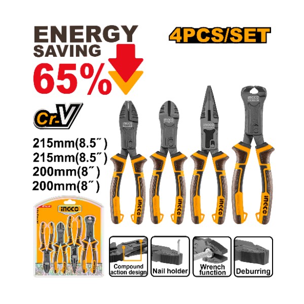 4 Pcs compound action  pliers set HKCPS5841 Ingco - Ghana
