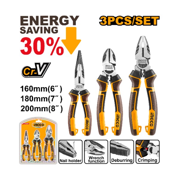 3Pcs High Leverage Pliers Set HKHLPS2831 Ingco - Ghana