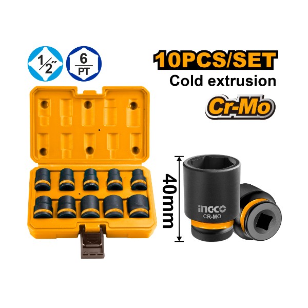 10PCS 1/2 Impact Socket Set (packed 6sets) HKISSD12101 Ingco - Ghana