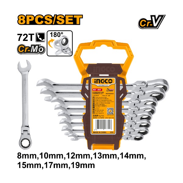 8 Pcs Flexible Ratchet Spanner Set HKSPAR1083 Ingco - Ghana