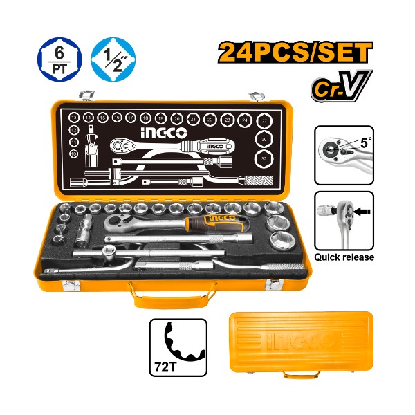 24Pcs 1/2" Socket Set HKTS0243 Ingco - Ghana