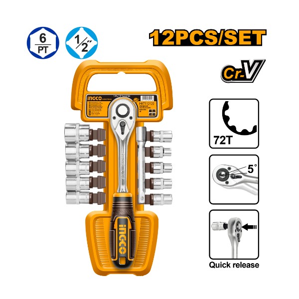 12Pcs 1/2" Socket Set HKTS12122 Ingco - Ghana