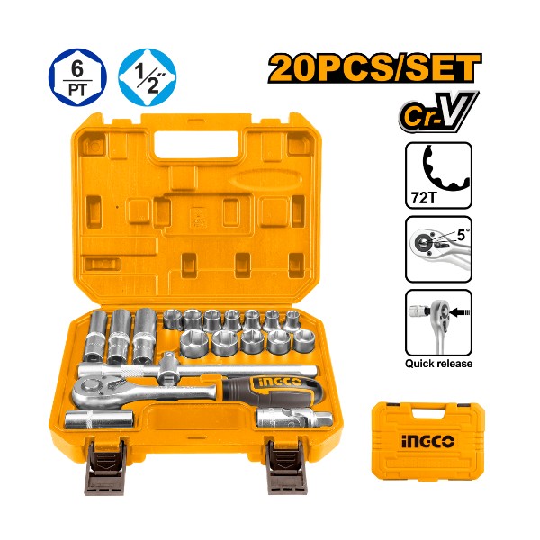 20 Pcs 1/2" socket set HKTS12201 Ingco - Ghana