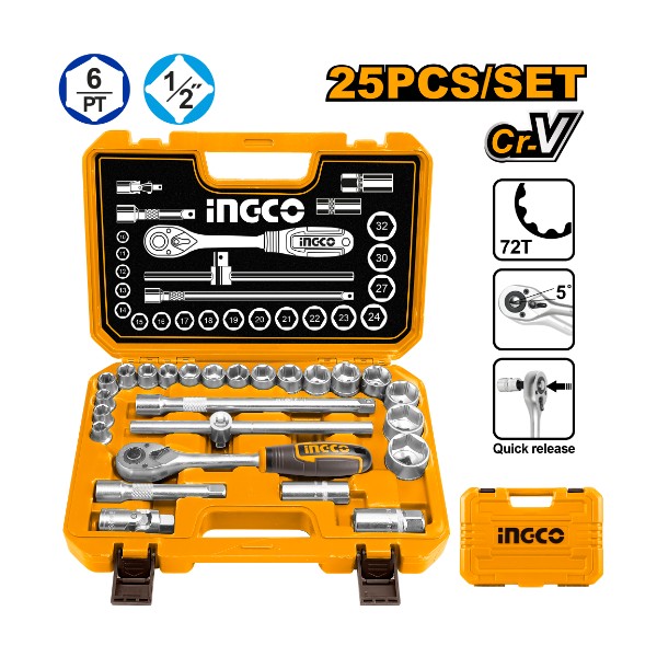 25 Pcs 1/2" Socket Set HKTS12251 Ingco - Ghana