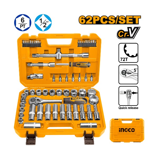 62 Pcs 1/2" socket set - P1C4 | HKTS12602 Ingco - Ghana