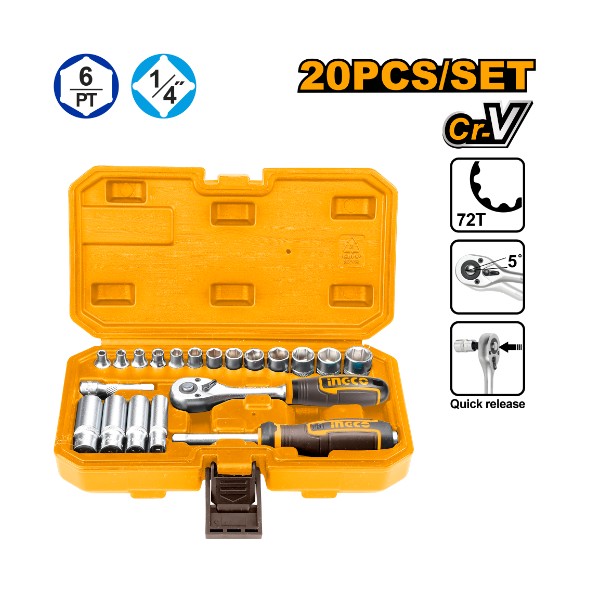 20 Pcs 1/4" socket set - P1C12 | HKTS14201 Ingco - Ghana