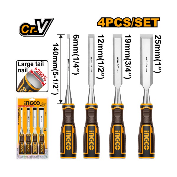 4 Pcs Wood Chisel Set  HKTWC0401 Ingco - Ghana