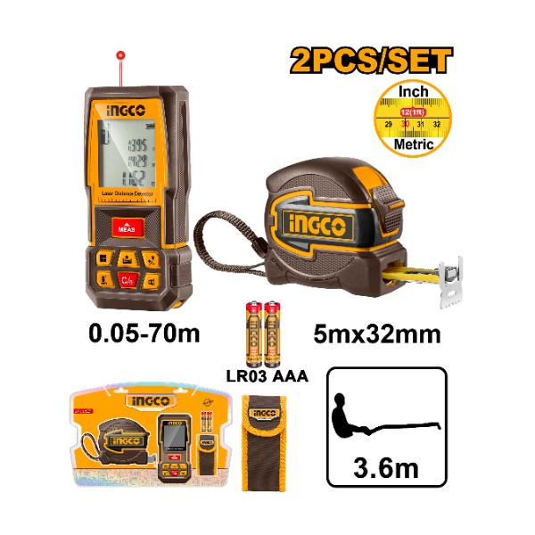 Laser distance 70m detector combo kit - P6C24 | HLDD241201 Ingco - Ghana