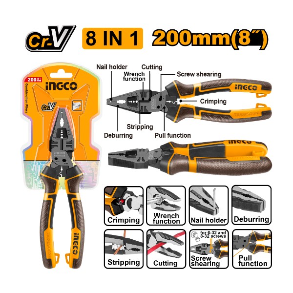 8-in-1 Multi-function combination pliers 8" | HMFCP28200 Ingco - Ghana