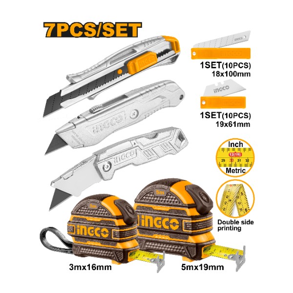 2 Measuring tapes and
3 utility knives set - P4C16 | HMK23036 Ingco - Ghana