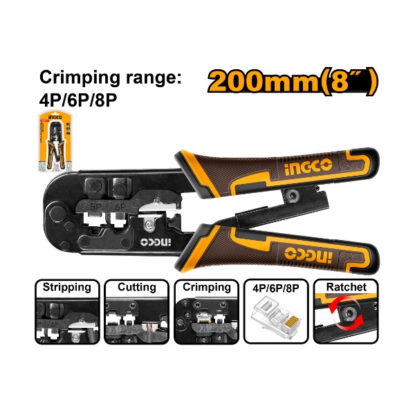 Modular plug crimper 4P 6P 8P - P6C36 | HMPCN2468R Ingco - Ghana
