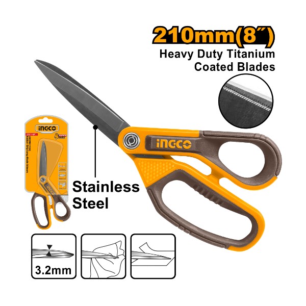 Rubber grip long-blade scissors 8" - P6C24 | HSCRS812108 Ingco - Ghana