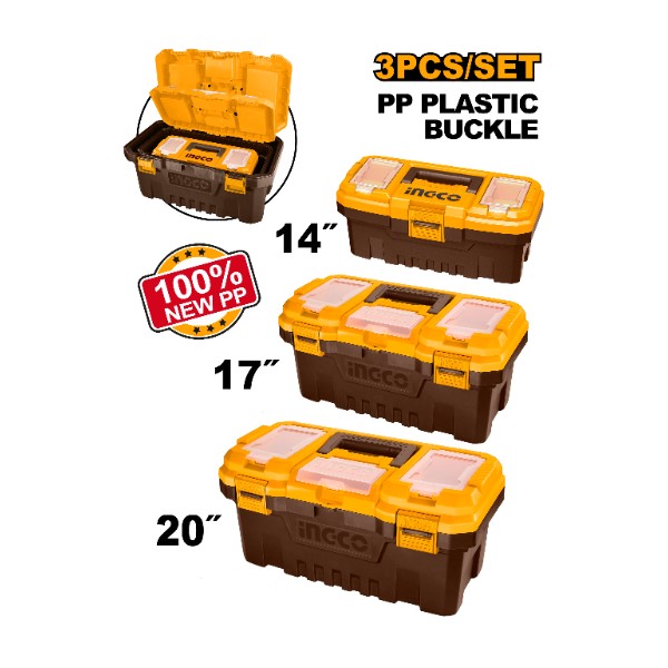 3 Pcs Plastic tool boxes set 14" 17" 20" - C4 | PBXK0301 Ingco - Ghana