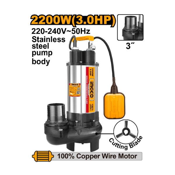 Sewage submersible pump 2200w 3HP - PC1 | SPDB22008 Ingco - Ghana