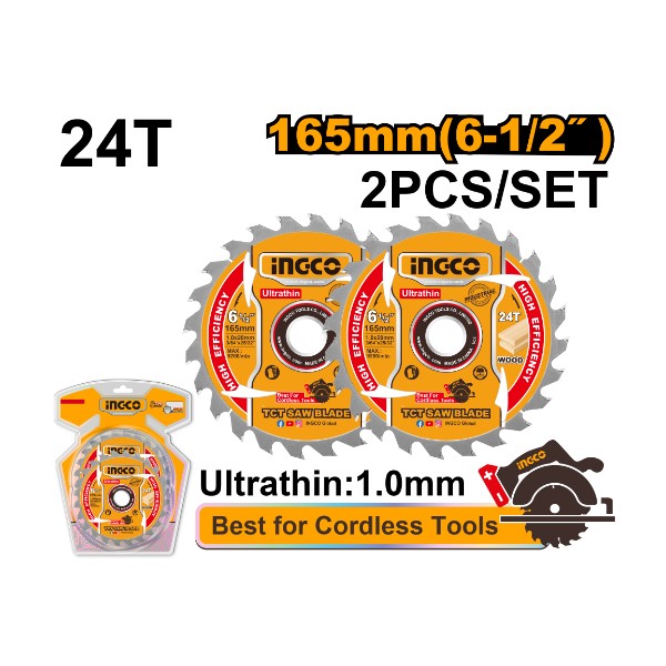 Ultra-thin TCT saw blade set 6.5" 24T - P25C50 | TSB1653 Ingco - Ghana